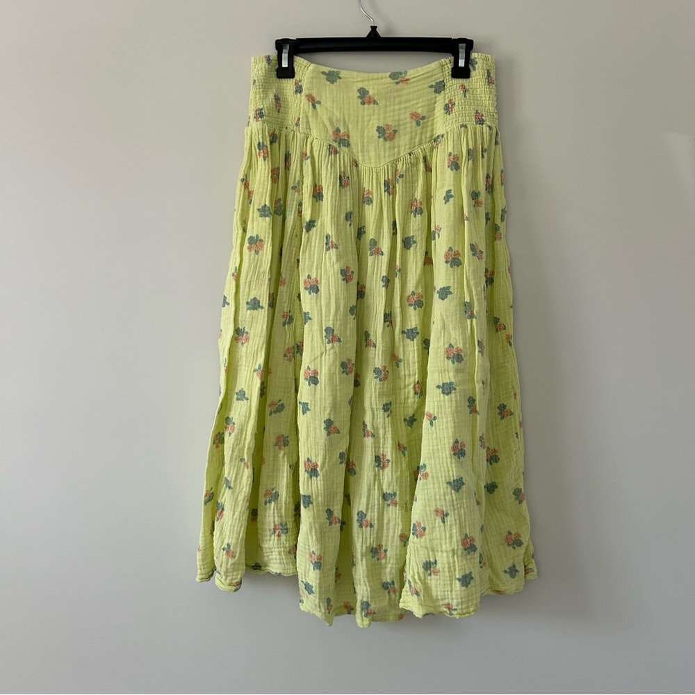 Free People Iris Corset Set Skirt Yellow Green Floral Cotton Button Down Skirt S - Picture 3 of 10